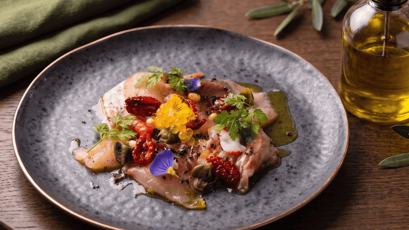 Snapper Crudo with Citrus, Capers & Finger Lime | Olio Nuovo