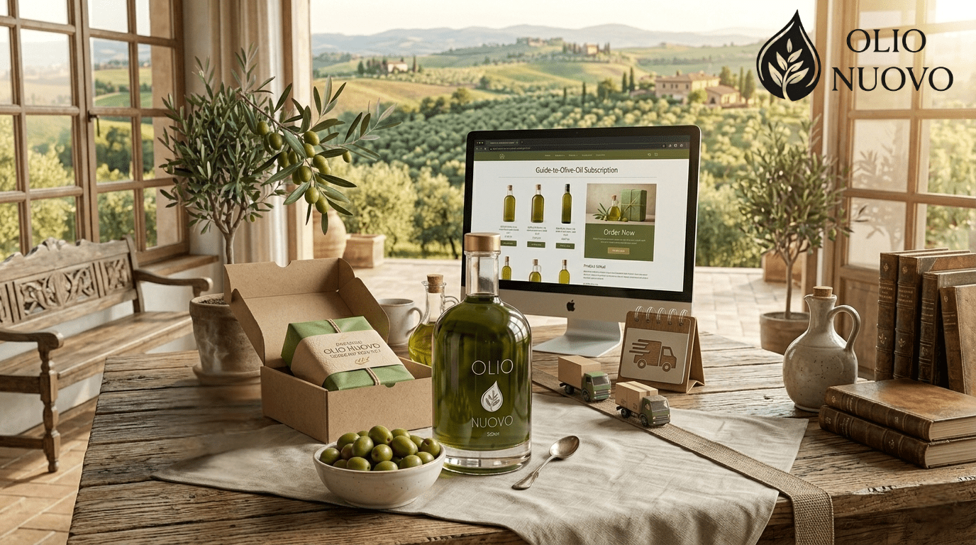 Olio Nuovo Club olive oil subscription boxes — fresh harvest delivery twice a year