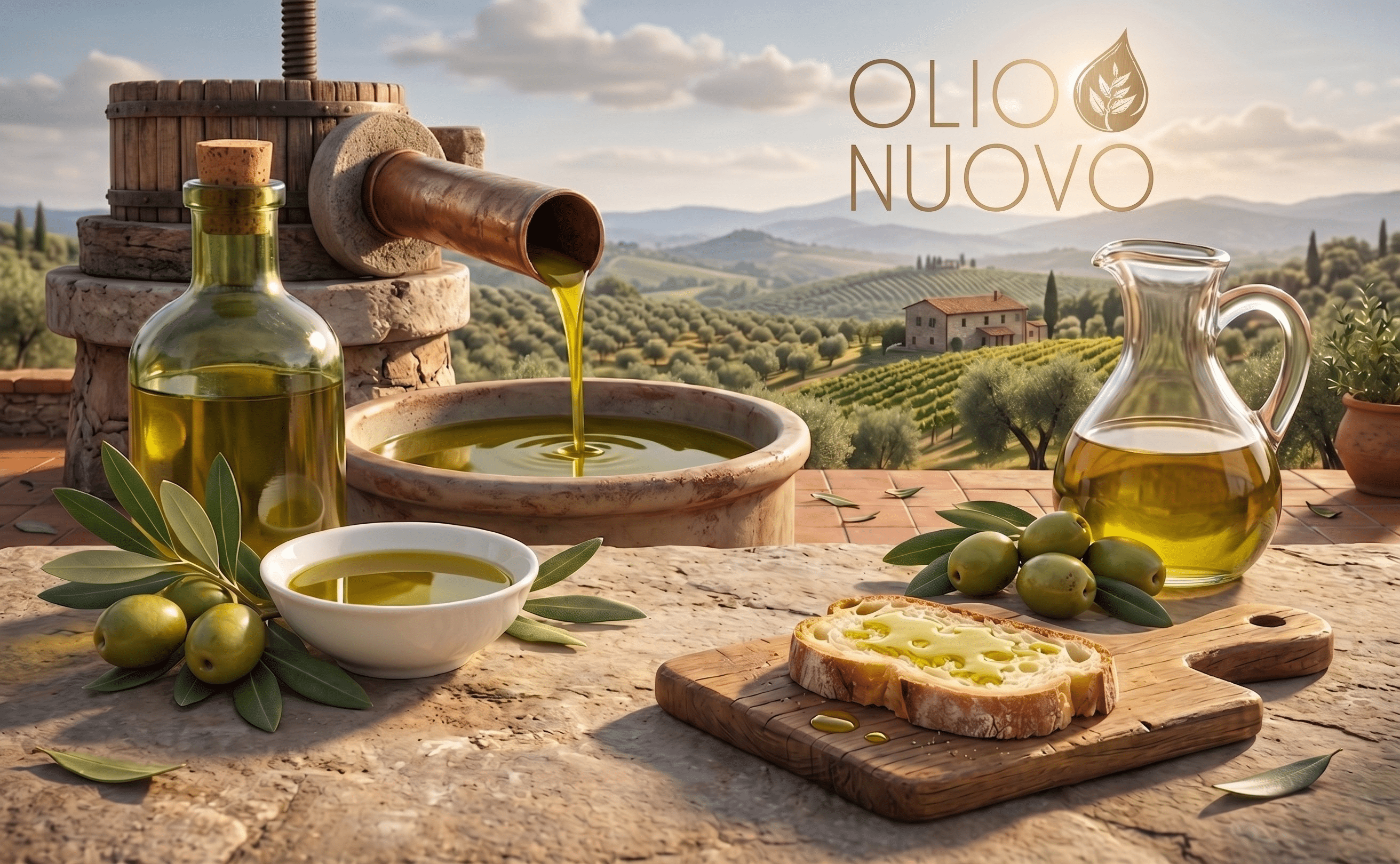 Freshly pressed extra virgin olive oil being poured — Olio Nuovo Kyneton Olive Oil